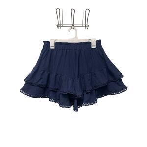 Ruffled Mini Skort high rise crochet trim navy blue size large girly feminine